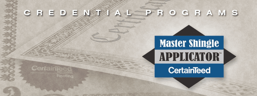 CertainTeed Master Shingle A certificate with the words credential programs.