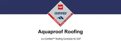 GAF-Certified-rev A logo with the words aquaproof roofing.